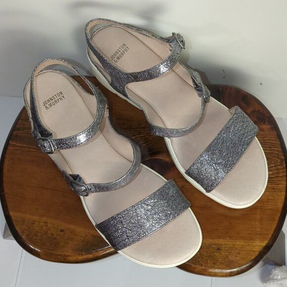 Ladies Johnston & Murphy "Clara" Pewter Leather Sandal 9.5 EUC - Picture 3 of 11